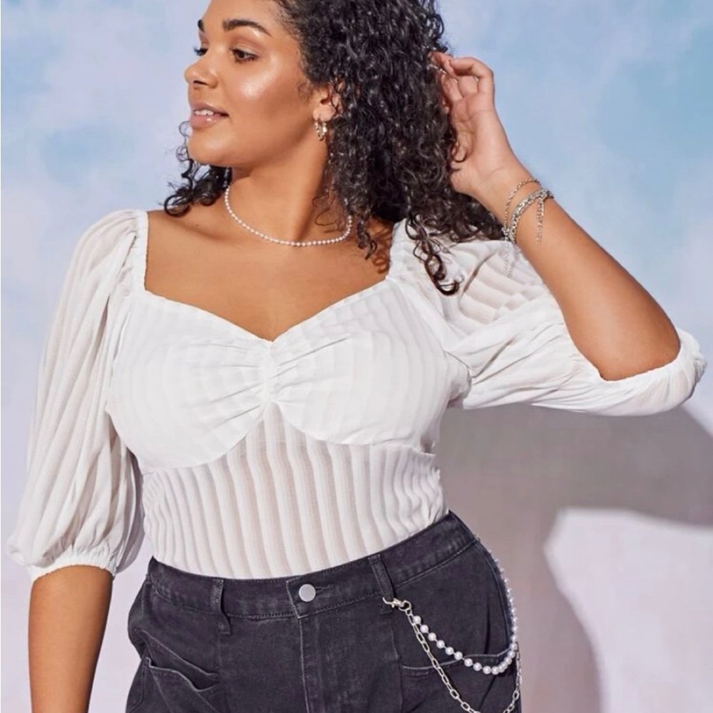 Shein Lantern sleeve white blouse size 1xl